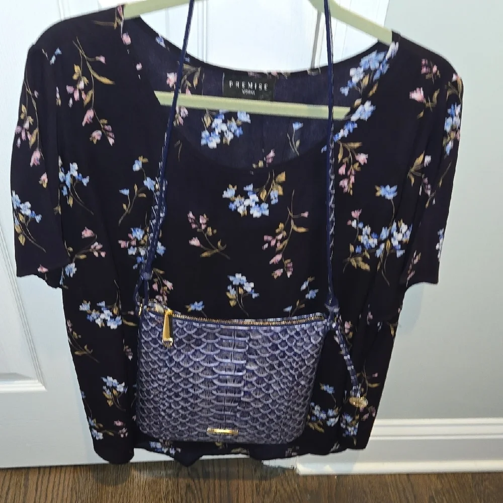 Brahmin Navy Embossed Shoulder Bag - Picture 8 of 10